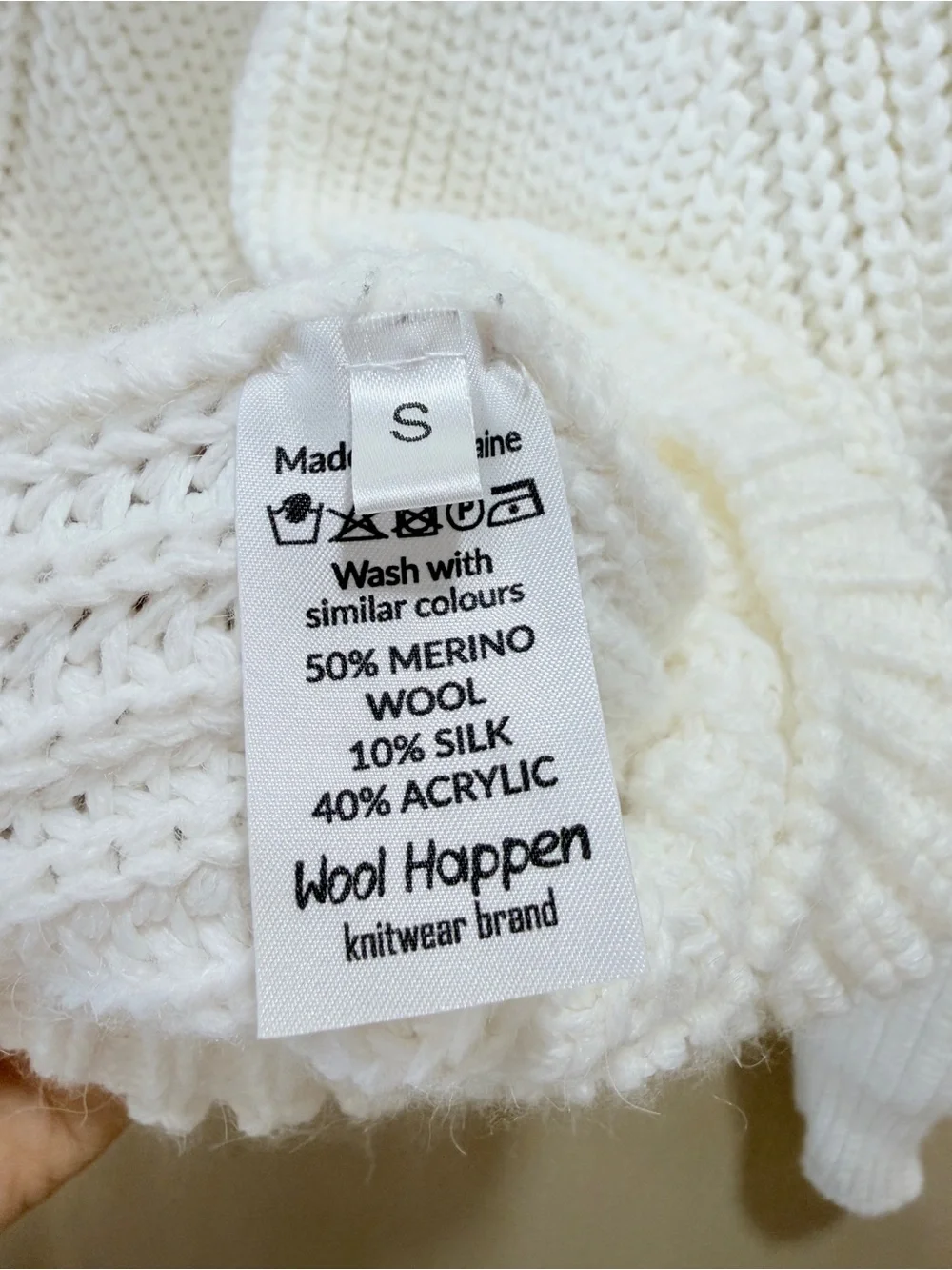 Wool Happen Ivory Chunky Knit Turtleneck Sweater Balloon Sleeve Size Small